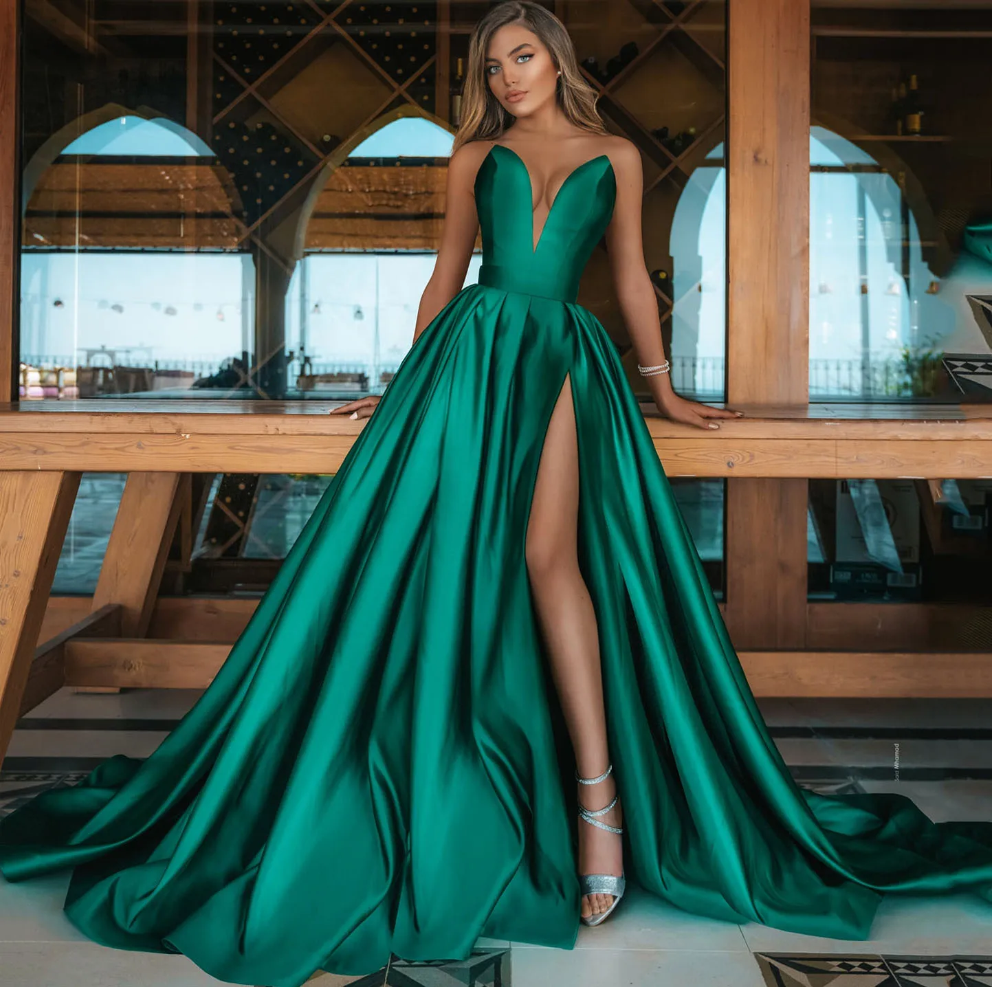 Robe De soirée longue en Satin vert/bleu Royal, tenue De soirée Sexy, fendue, style arabe, 2021, dubaï, 2021