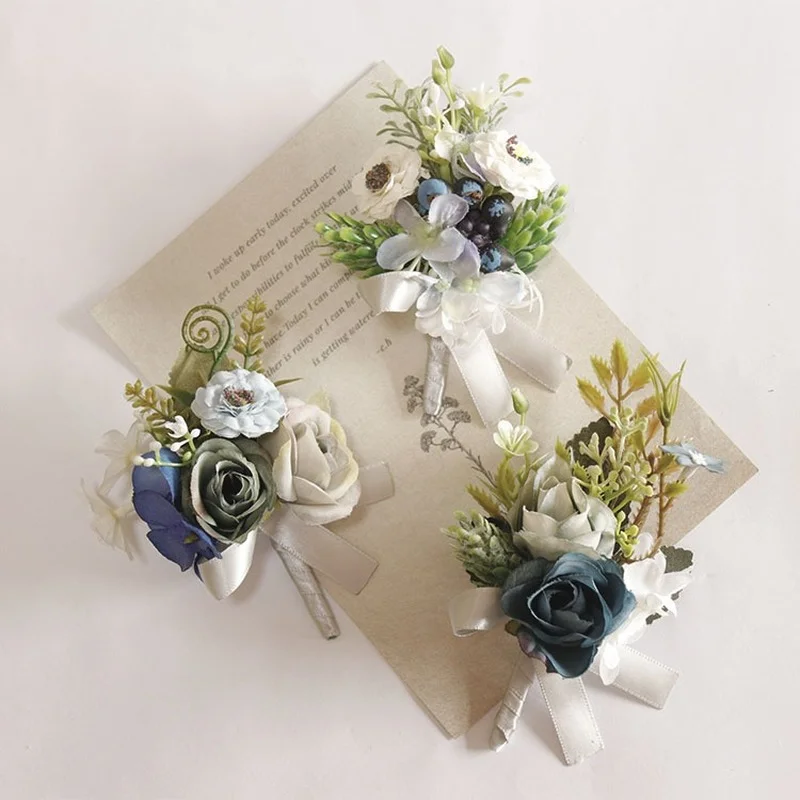 Neue Hochzeit Blume Im Knopfloch Blau Blume Korsagen Seide Rosen Ehe Corsage Bräutigam Gäste Brosche Hochzeit Zubehör