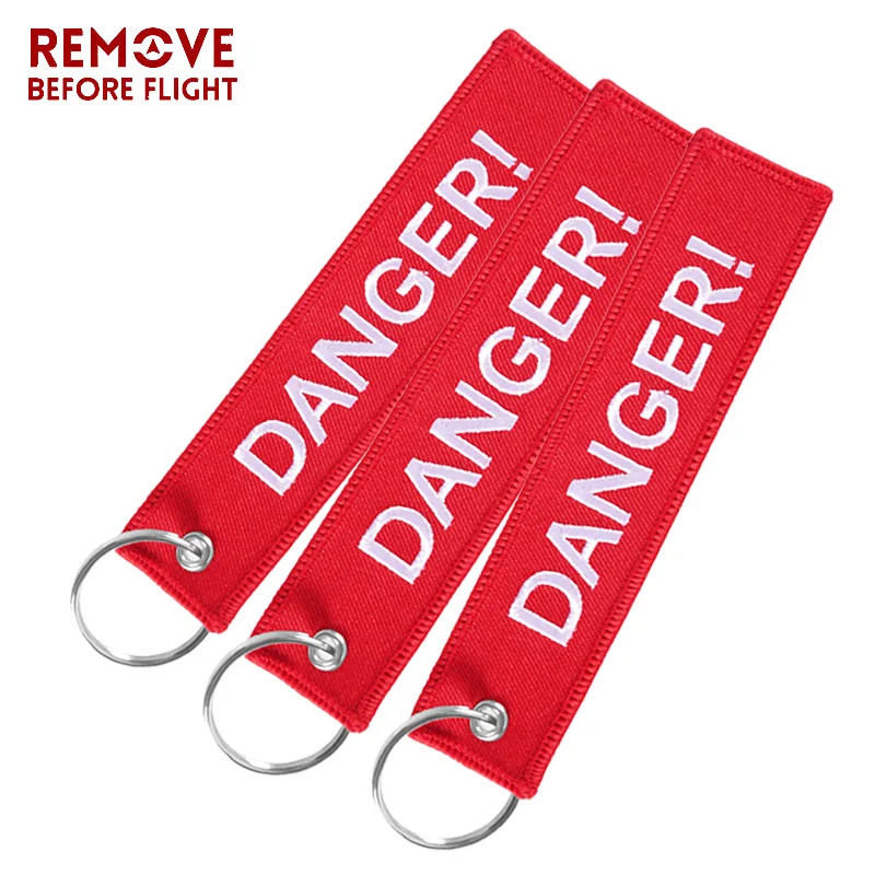 3PCS Danger Keychain Bijoux Keychains Cars Motorcycles Holder Red Key Tag ATV Car Truck Key Fobs OEM Embroidery Key Ring Gifts