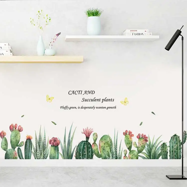 Grüner Kaktus-Fußleisten-Wandaufkleber zur Verschönerung der Wand, Wohnzimmerdekoration, Wandbild, Pflanzendekoration, abnehmbare Schlafzimmer-Fußleisten-Tapete – Detail 3