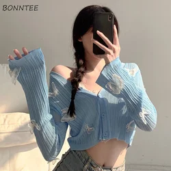 T-shirts Women Tender Slim Summer Butterfly-lace Knitting All-match Fashion Ins New Cropped Tops Harajuku Single Breathable Sexy