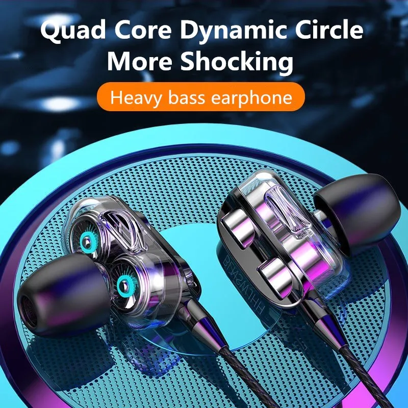 Двойной динамик, проводные наушники, гарнитура для iPhone, Xiaomi, компьютер, двойной динамик, стерео, спортивные наушники, наушники с микрофоном