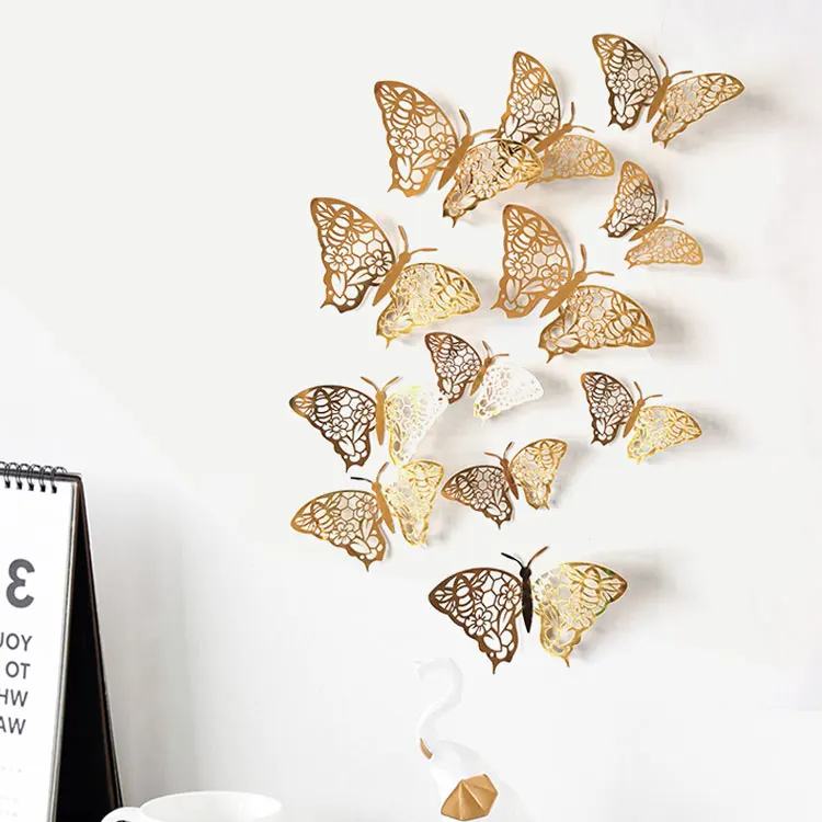 Neue Stil 12 Teile/satz 3D Hohl Schmetterling Wand Aufkleber Für Wohnkultur Schmetterlinge Wohnzimmer Dekoration Für Party Hochzeit Aufkleber – Detail 7