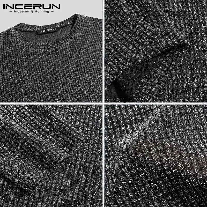 Men Mesh T Shirt Transparent Round Neck Long Sleeve Sexy Streetwear Camisetas 2023 Casual Party Nightclub Tee Tops 5XL INCERUN 7