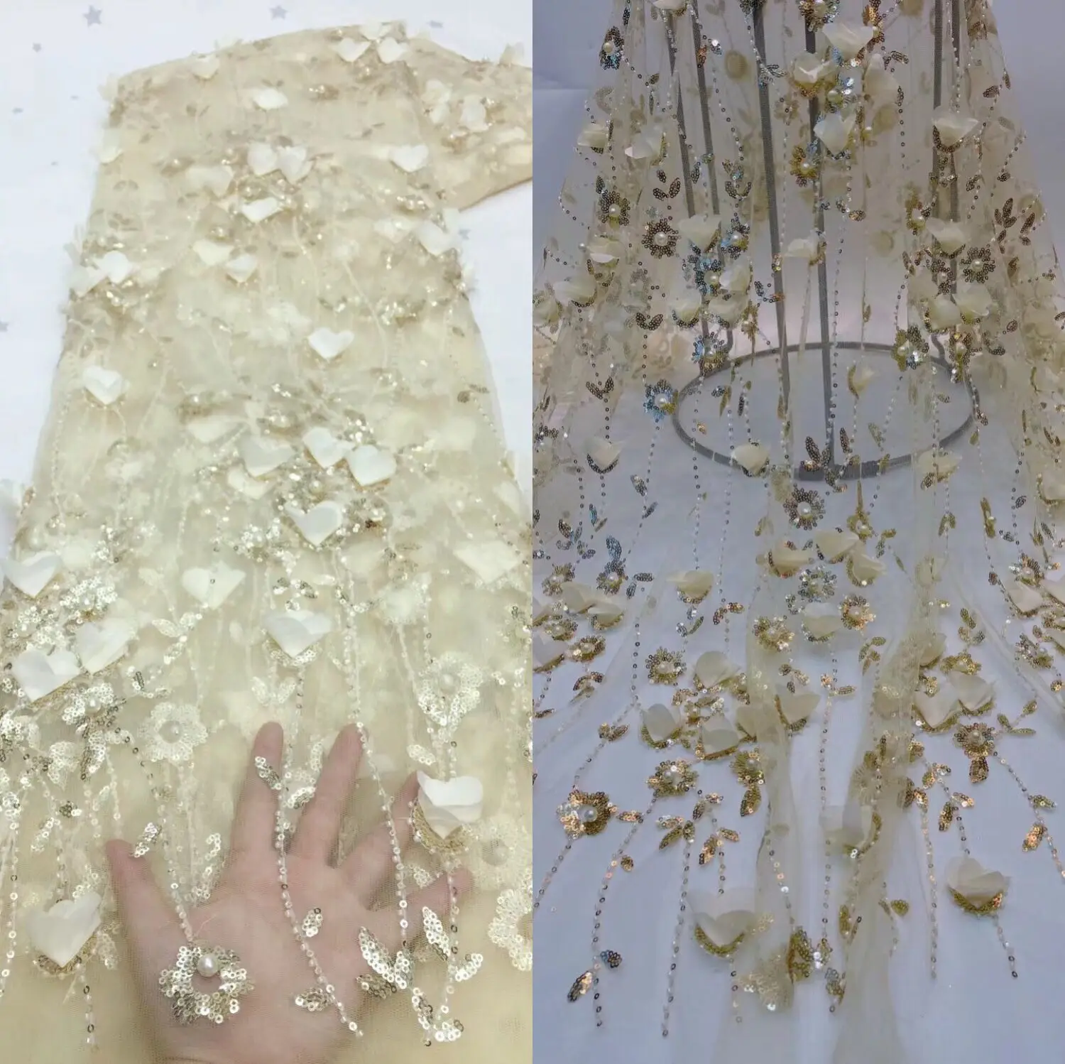 

African Lace Fabric High Quality Lace Sequins ZH-788682 French Net Lace Tulle Mesh Fabrics Lace beads Wedding Fabric