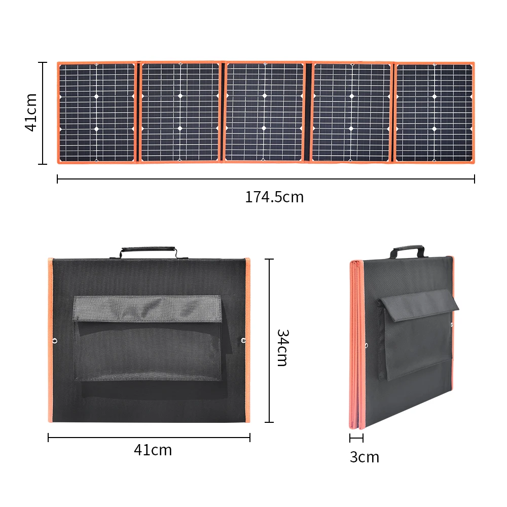 100W 12V Foldable Solar Panel Portable Folding Handbag Solar Charger USB DC Ports For Phone Powerbank Car RV Boat Travel camping