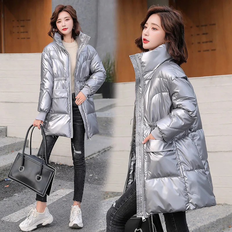 Nice Parkas Women Zipper Pockets Korean Style Ladies Puffer Coat Stand Collar Thick Winter Jackets for Female Cotton Padded Coat