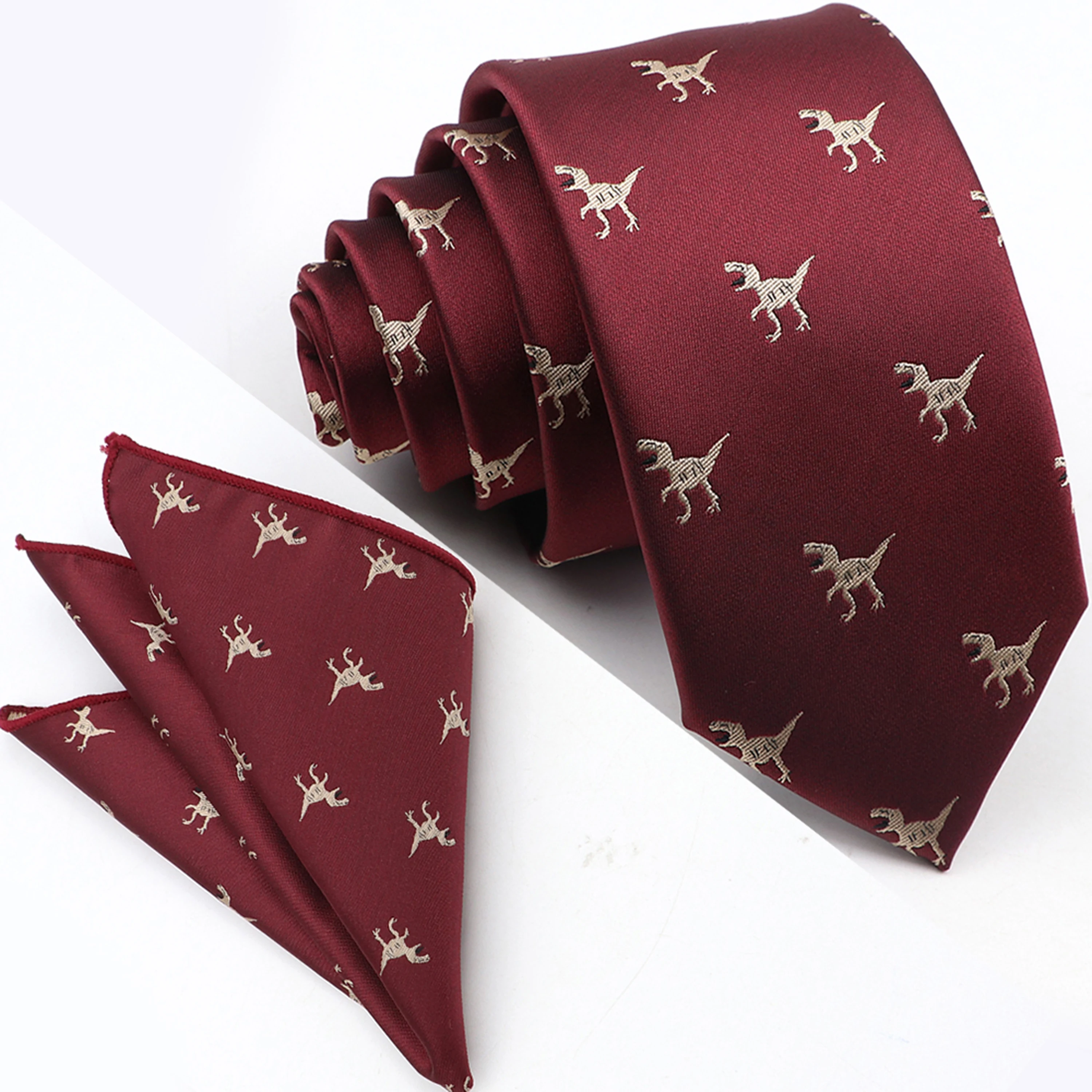 New Arrival Men's Tie Set 6cm Slim Dinosaur Pet Insect Pattern Polyester Jacquard Woven Necktie Wedding Business Tie Accessories