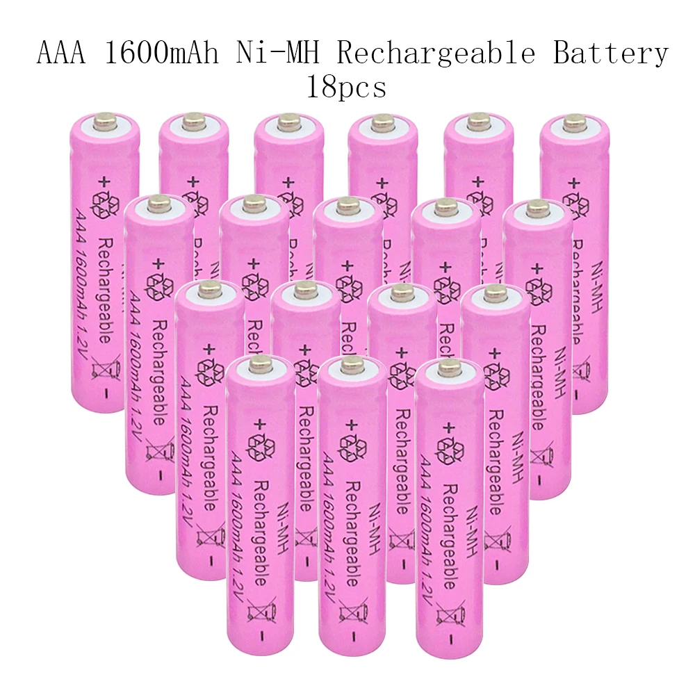 

AAA 18 шт. 1600 мАч Ni-MH перезаряжаемая батарея 1,2 в 3A розовые высококачественные предварительно заряженные батареи для камеры игрушек