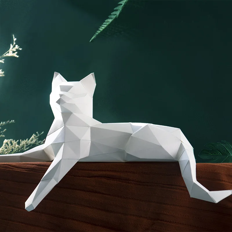 Biały kot dekoracje z wzorami zwierząt domu Origami papier dekoracyjny Model,Low Poly 3D Papercraft sztuki, Handmade DIY nastolatków dorosłych Craft RTY209