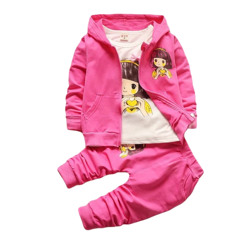 

2023New Baby Spring AutumnGirl Fashion Sports Three-piece Girls Hooded printing Jacket +T-shirt + Pants Set 0-4 years old