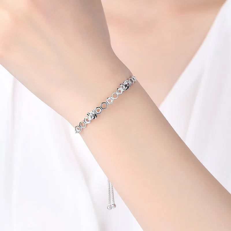 TONGZHE Charm Couple Bracelet 925 Sterling Silver Beads Men Bracelet Jewelry CZ Heart Luxury Honey Bee Bracelets For Women Sale