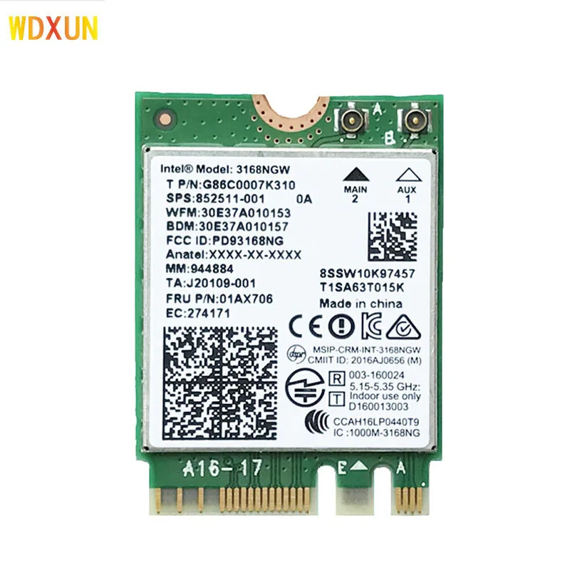 ไร้สาย Dual Band 600 Mbps การ์ดเครือข่ายไร้สาย Wi-Fi ตัวรับสัญญาณ Intel 3168ac 3168ngw Ngff M.2 802.11ac Wifi บลูทูธ4.2การ์ด