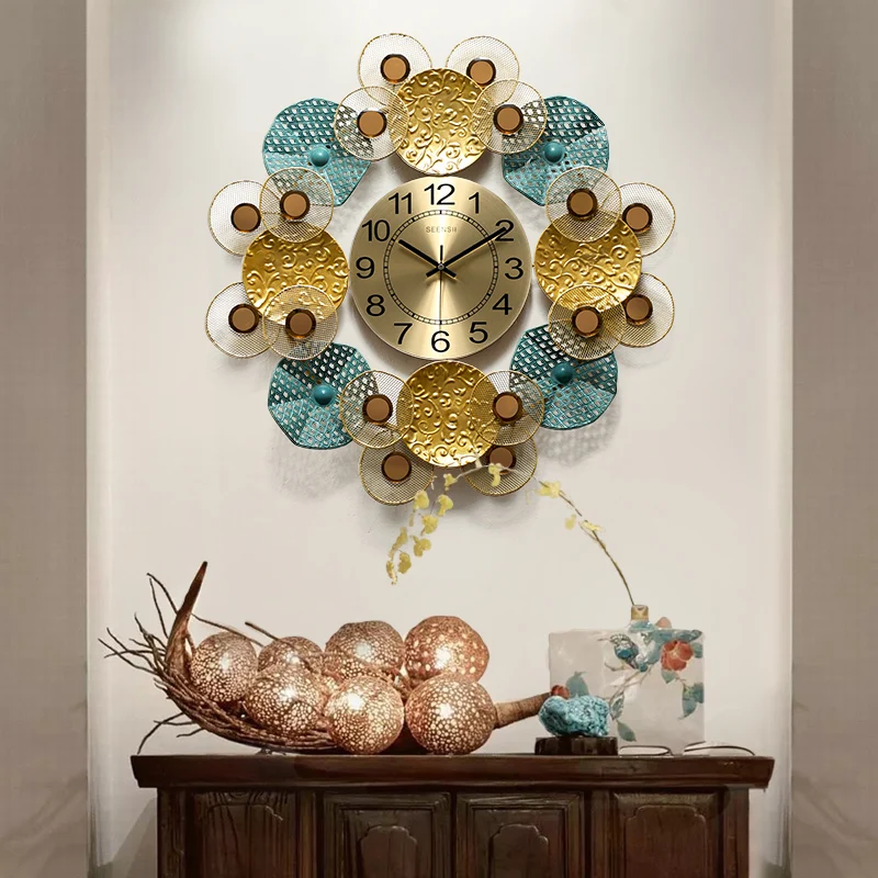 

American Luxury Wrought Iron Wall Clock Wall Hangings Home Livingroom Mute Clock Wall Mural Decoration Hotel Wall Sticker Crafts