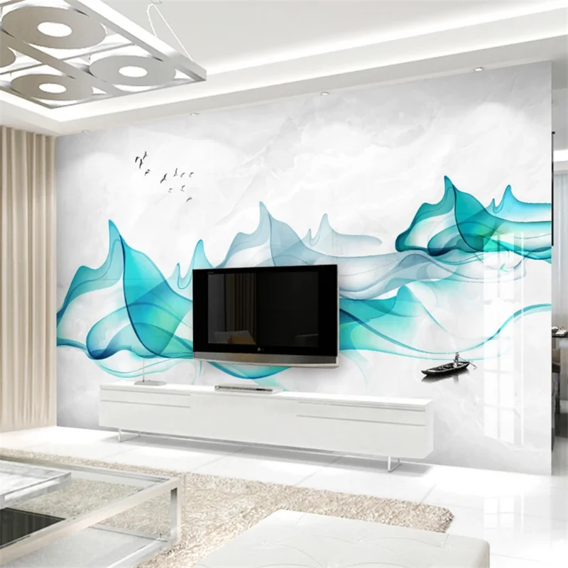 

wellyu Customized wallpaper 3d new Chinese ink landscape abstract lines landscape marble TV living room background wallpaper