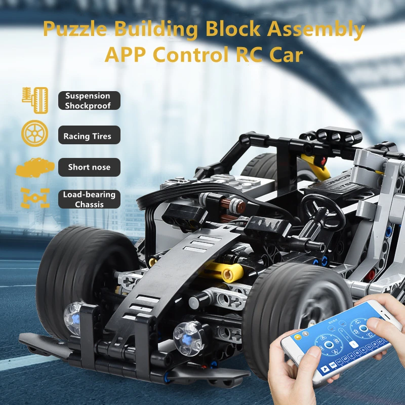 

Puzzle Inserting Building Block Assembly Remote Control APP Control Dual Motor Suspension Shockproof System Electric RC Car Toys