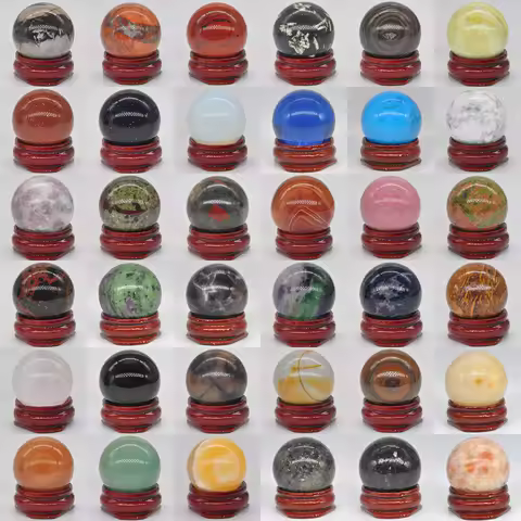 30MM Round Gemstone Ball Mineral Natural Healing Crystals And Stones Sphere Wicca Chakra Massage Globe Trinket Decor With Stand