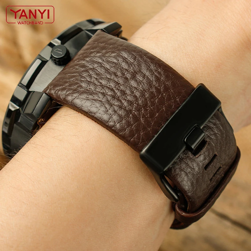 Genuine Leather watchband 22 24mm 26mm 27 28 30mm Litchi grain strap for diesel Watch band DZ7256 DZ4344 DZ1657 DZ1206 bracelet