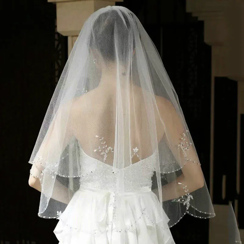 JIERUIZE Charming Veu De Noiva สีขาว/งาช้างเจ้าสาว2ชั้น Soft Tulle อุปกรณ์เสริม Wedding Veils คริสตัล