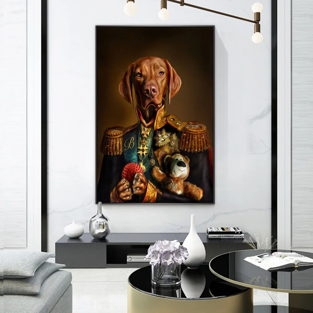 Dog in Military Uniform Canvas Paintings on the Wall Art Posters And Prints Classical Animals Dog General Art Pictures Cuadros