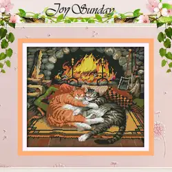 Sleeping Cat Patterns Counted Cross Stitch Set DIY 11CT 14CT 16CT Stamped DMC Cross-stitch Kit Embroidery Needlework Home Decor