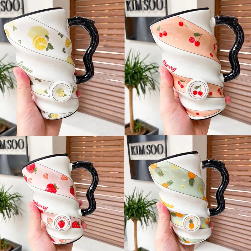 

500 ML Creative Fruit Thread Ceramic Milk Cup Personality Flower Tea Coffee Water Cup for Women Men Kids