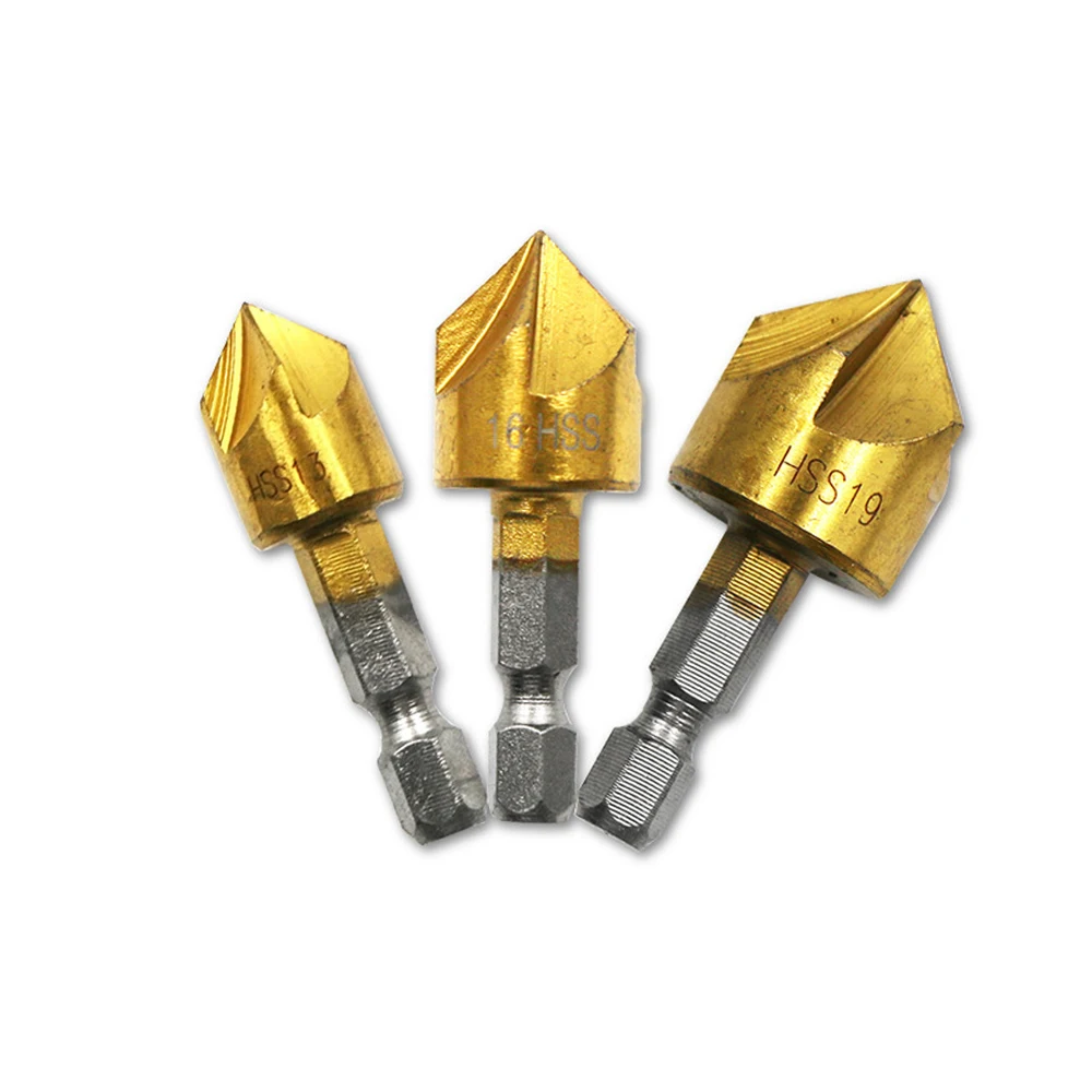 Hige Kualitas 3 Buah HSS 5 Galur Bor Countersink Bit Set 90 Derajat 1/4 "Meja Wastafel Talang Cutter DIY alat Alat Kerja