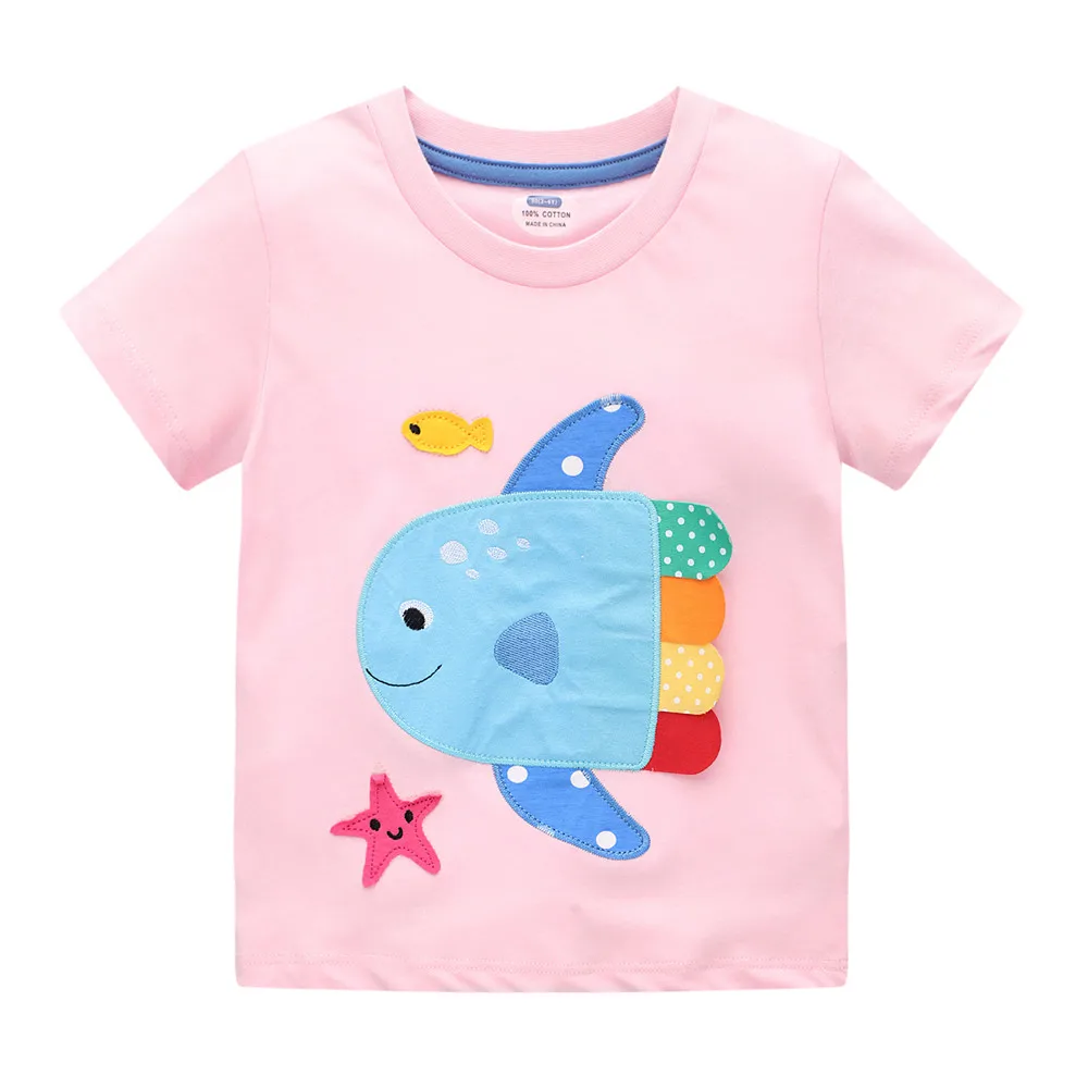 

Zeebread New Arrival Summer Girls Tshirts Animals Embroidery Hot Selling Pink Kids Tees Cotton Toddler Tops Shirts