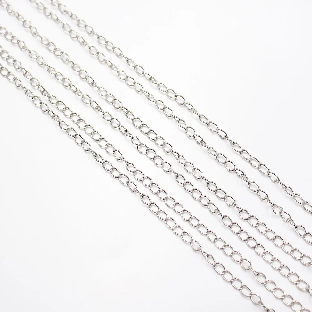 5 Meters Tiny 3mm Bezel Set White Gold Plated Copper Fashion Chain Paperclip Neck Chain Pearl Necklace Making DIY