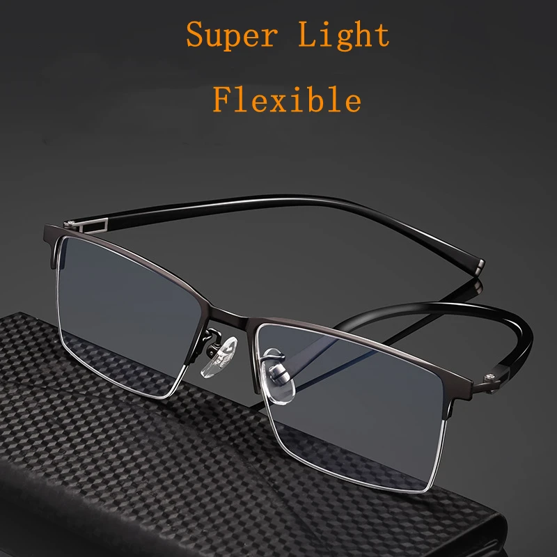 YIMARUILI Ultralight Business Casual Titanium Alloy Myopia Eyewear Half-Frame Optical Prescription Eyeglasses Frame Men P9832