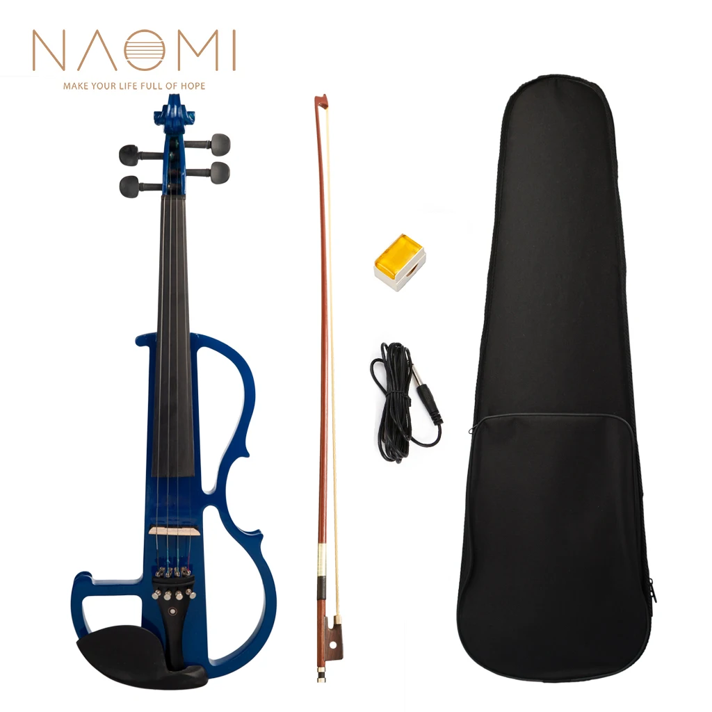 

NAOMI Electric Violin Set Blue Silent Violin w/ Ebony Tailpiece Fine Tuners Paris-Eye Inlay Fingerboard Chin Rest Student Violin