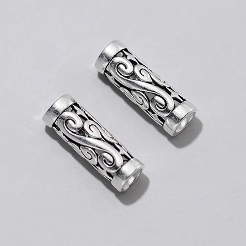 925 Sterling Silver Retro Hollow Out Flower Tube Loose Beads 16mm Handmade Bracelets Spacer Silver Beads DIY Jewelry Making