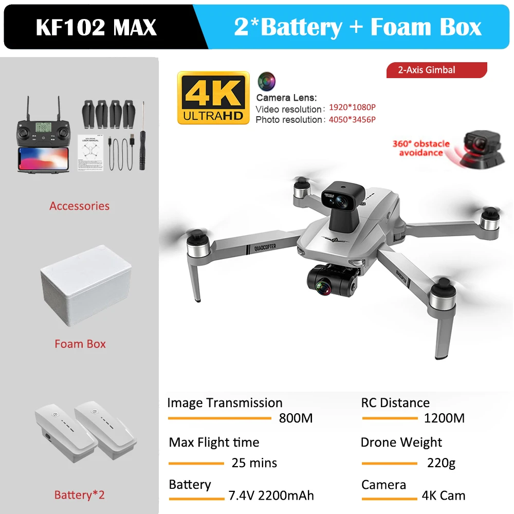 KF102/KF102 MAX EIS RC Drone GPS 5G 4K HD Camera Obstacle