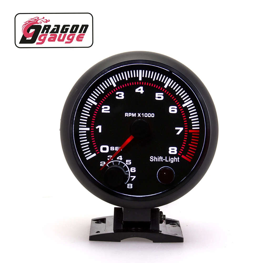 「DRAGON」 95MM 3.75 Inch Car Tachometer RPM Meter 0~8000RPM Auto Gauge White Color LED With Gauge Bracket  Fit for 12V Car