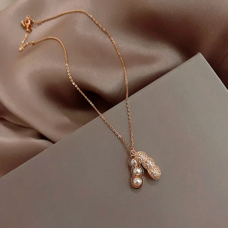 New Rose Gold Peanut  Necklace Female Ins Net Red Clavicle Chain Niche Design Sense Simple Temperament Women's Jewelry