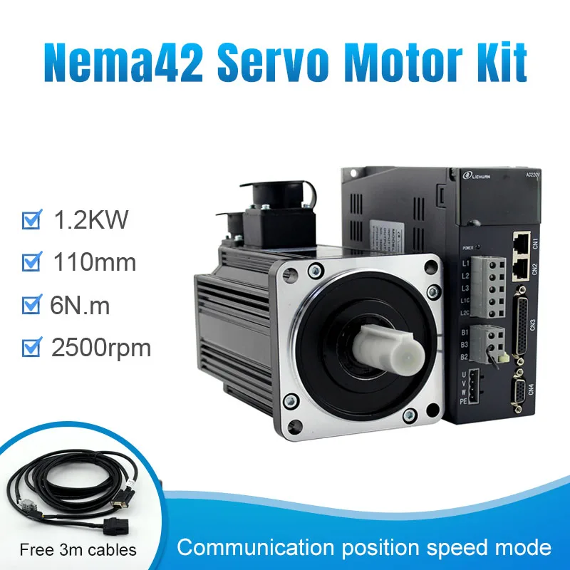 220v AC Servo Motor And Driver For Nema42 110mm Frame 1.2KW  2500rpm 6n.m With Cable Kit