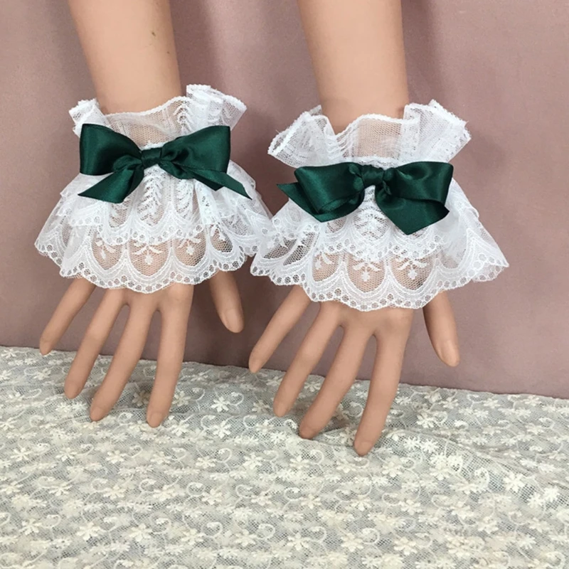 Styl japoński Lolita ręka rękaw mankiety na rękę słodkie koronki z falbankami Multicolor Bowknot Maid Cosplay bransoletka nadgarstek Prom Party