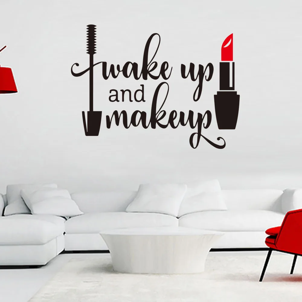 Get Up In English Wake-up and Make-up Lipstick Stickers Bedroom Living Room Dressing Room Decorative Girls Fashion Shop Decor