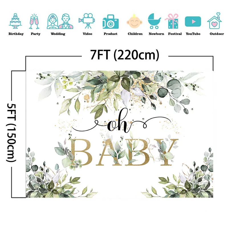Toile de fond avec feuilles vertes pour décoration de Table, décor de fond pour fête prénatale, nouveau-né, premier anniversaire, Portrait, Studio Photo