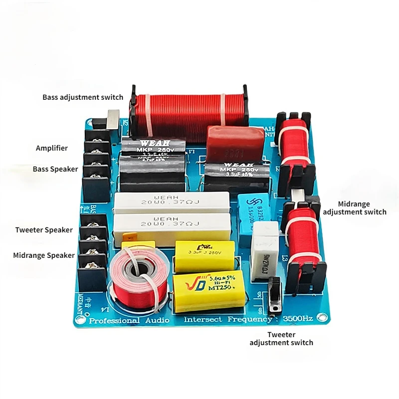 Sotamia-pinça de áudio de três vias, 350w, alto-falante midrange, filtro de frequência, crossover, três saídas, home theater, diy