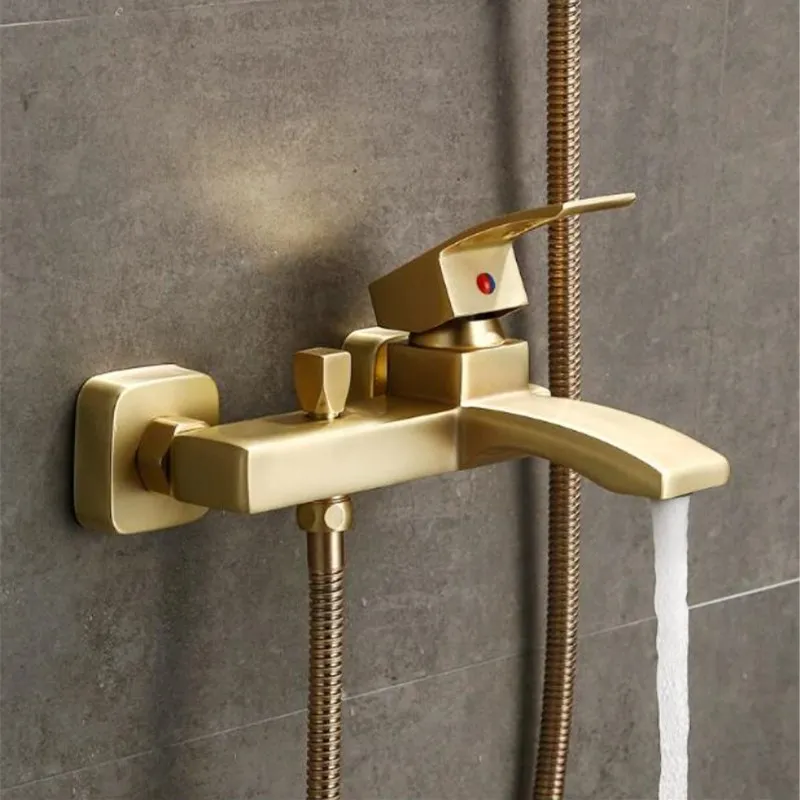 Shower faucet set Brush Gold wall mounted shower faucet suit  brass water mixer brass support copper shower head