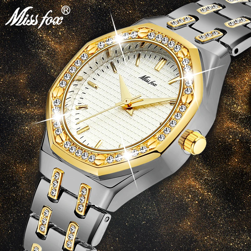 MISSFOX Fashion Watch Women\'s Expensive Gold Silver Luxury Brand Ladies Watch Quartz Classic Diamond Jewelry Quartz Wristwatch