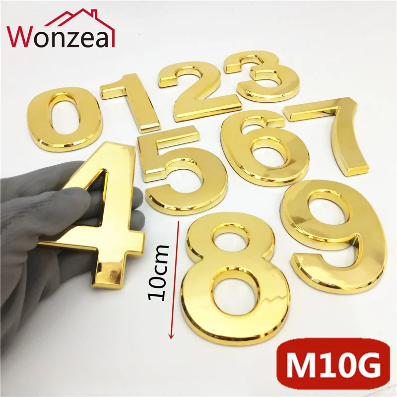 10cm Golden color ABS Plastic Plaque House Door Number Hotel Door Address Digits Sticker Plate Sign Door Plate 0123456789