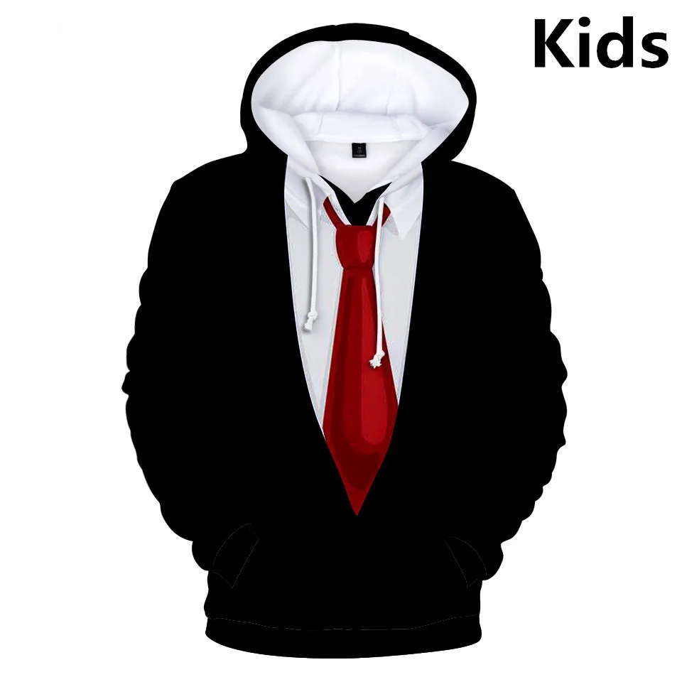 

3-14 Years kids Hoodies funny Fake Suit Tie 3D print Hoodie Sweatshirt boys girls fashion harajuku jacket Coat Teen Clothes