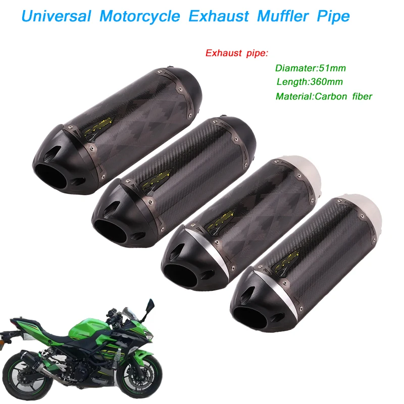 51mm DB Killer Exhaust Muffler Pipe Modified For 360mm Length Carbon Fiber Silencer System Silp on Motorcycle Scooter ATV