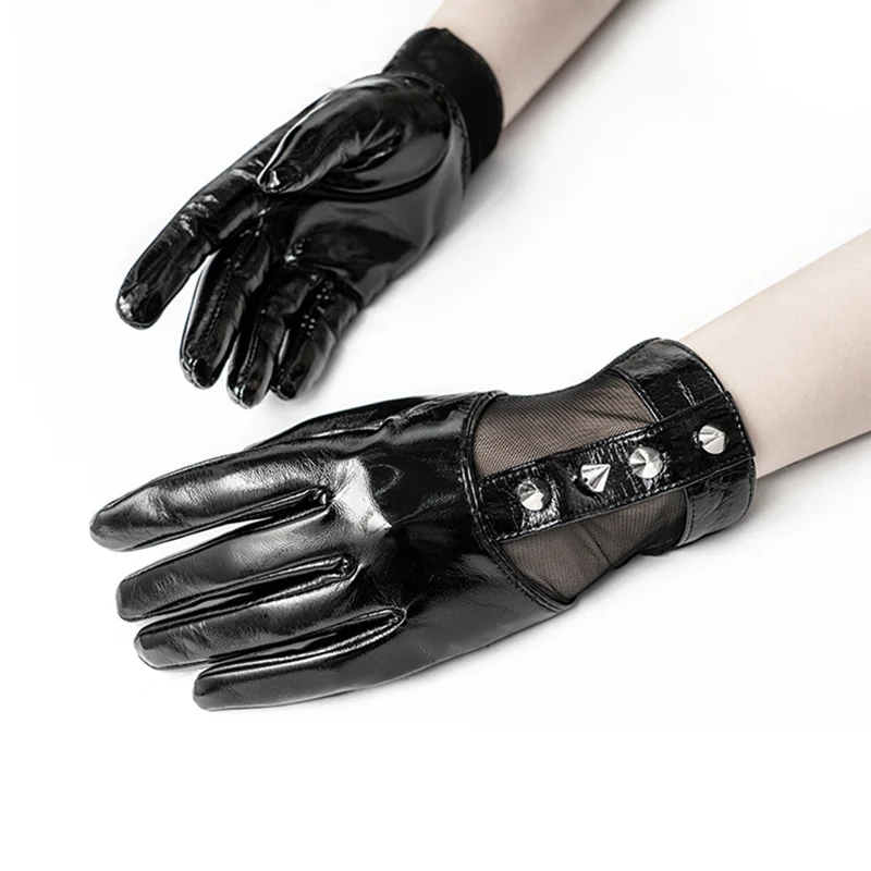 فاسق الهذيان المرأة فاسق برشام معدني الطلاء بولي قفازات قفازات جلدية وسيم الجدة شبكة خياطة قاطرة نادي النساء الملحقات #5