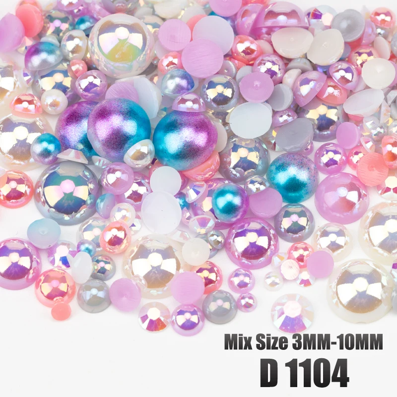 VDD 30/60/200g Gemischte Größen ABS Imitationsperlen Halbrunde Flachrückseitige Perlen AB-Farbe Harz-Strasssteine für Handwerk, Nagelkunst und DIY-Dekoration – Detail 10