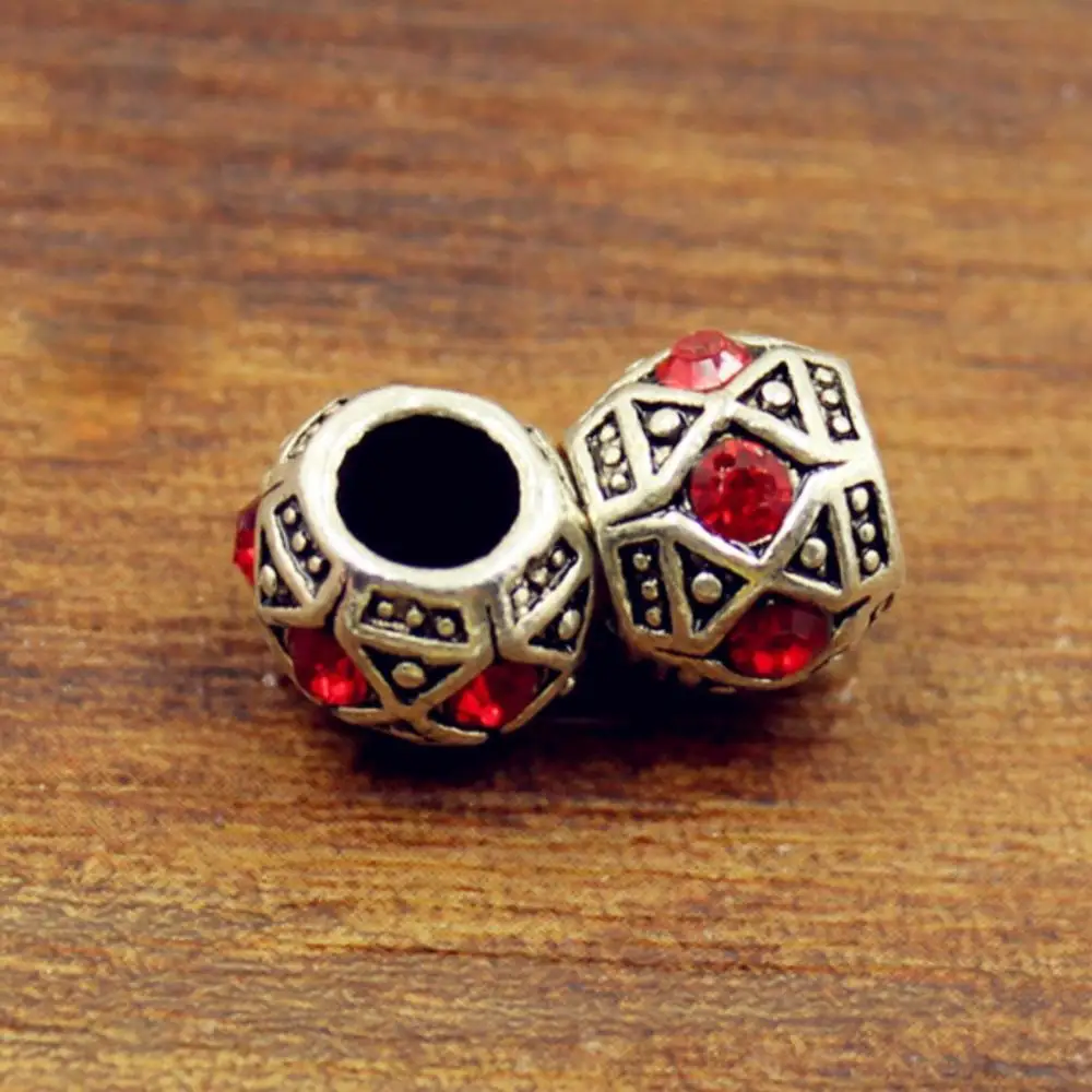Antique Silver color Rhinestones Round European 5mm Hole Big Hole Spacer Beads for DIY Jewelry Making Charms Bracelet Finding