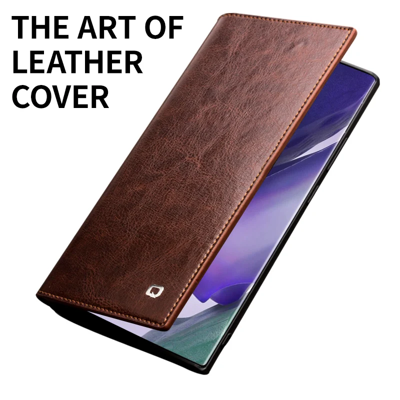 QIALINO Luxury Genuine Leather Phone Cover for Samsung Galaxy Note 20 Handmade Flip Case with Card Slots for Galaxy Note20 Ultra