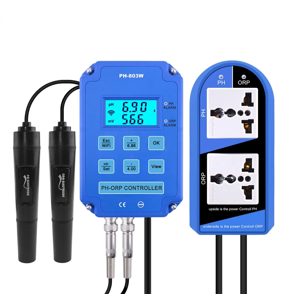 2 in 1 PH Redox ORP Controller with Wifi Output, Power Relay Monitor Water Quality Tester for Analysis Aquarium